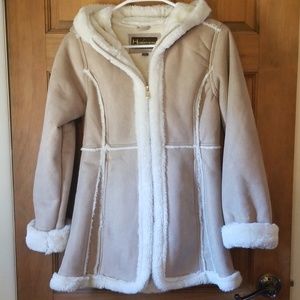 Hemisphere girl's tan & cream faux fur lined coat